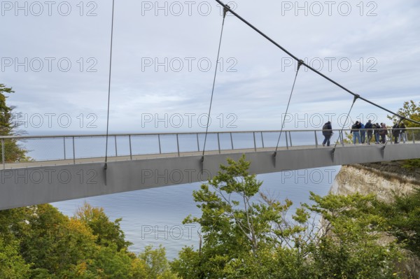 Skywalk with people, viewing platform at the Königsstuhl National Park Center, view of the chalk cliffs and Baltic Sea, Jasmund National Park, Sassnitz, Rügen island, Baltic Sea, Mecklenburg-Western Pomerania, Germany