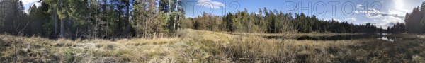 A vast landscape with meadows and forests under a blue sky, Franconian Forest nature park Park