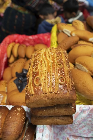 Traditional Guatemalan bread on the market in Sololá, Highlands, Sololá Department, Guatemala