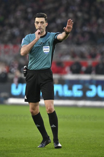 Referee Florian Badstübner gesture whistle at the mouth soccer Bundesliga, MHPArena, MHP Arena Stuttgart, Baden-Württemberg, Germany