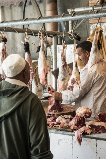 Roadside butcher shop, Atlas Mountains, Meknès-Tafilalet region, northern Sahara, Morocco