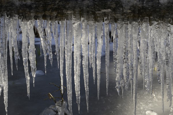 Ice crystals, icicles, frozen watercourse, Carinthia