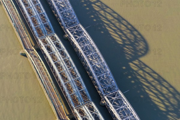 Freihafenelbbrücke, bridge, freeport, Elbe, steel bridge, Veddel, harbor, broken, damaged, aerial view, Hamburg