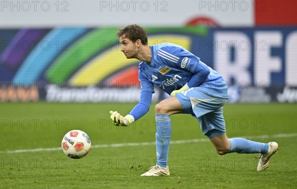 Goalkeeper Frederik Rönnow 1. FC Union Berlin FCU (01) Action Football, Bundesliga, PreZero Arena, Sinsheim, Baden-Württemberg, Germany