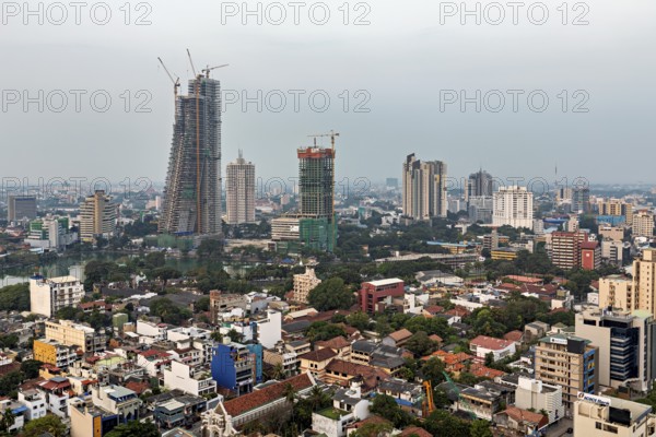 City view with modern architecture and high-rise buildings on a cloudy day, The skyline of Colombo in Sri Lanka