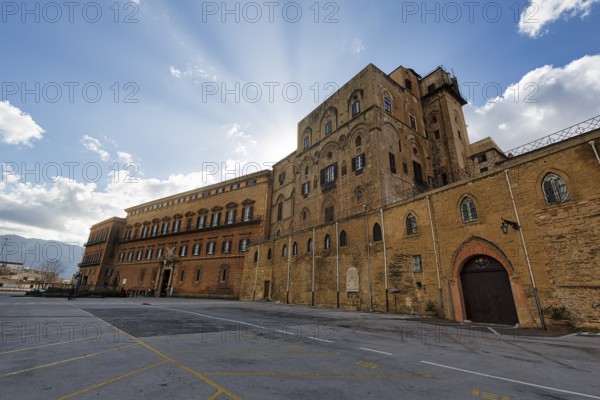 Palazzo dei Normanni, Norman Palace, Palazzo Reale, historic castle, seat of the Regional Assembly, sunbeams, Palermo, Sicily, Italy
