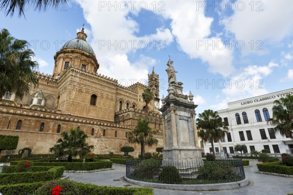 Statue of Saint Rosalia, humanist gymnasium, Palermo Cathedral, various architectural styles, Palermo, Sicily, Italy
