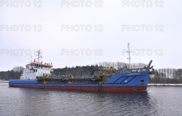 CARGO SUCTION DREDGER, dredger ship, suction dredger, ship, HEGEMANN V in the Kiel Canal, NOK, Kiel Canal, Schleswig-Holstein, Germany
