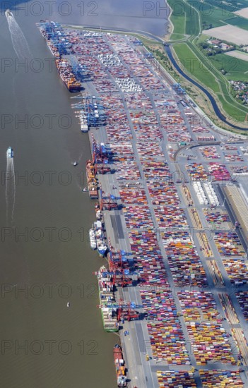 Container, terminal, Bremerhaven, Europe, Germany, Bremen, container terminal, Weser, Außenweser, stream quay, container ship, logistics, trade, aerial view