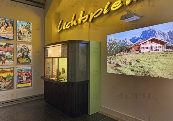 Cinema from the 1950s as a presentation with movie posters, box offices and original films, House of History, Bonn, Germany