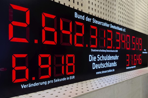 The so-called debt clock was on in Berlin's government district, now in the House of History, Bonn, North Rhine-Westphalia, Germany