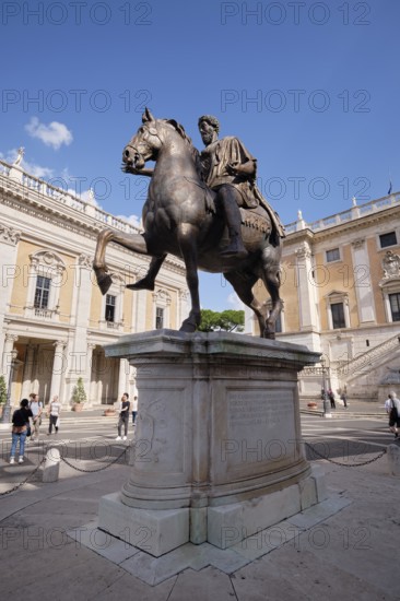 Equestrian statue of Marcus Aurelius in Piazza del Campidoglio on Capitoline Hill, Capitol Square, Rome, Lazio, Italy