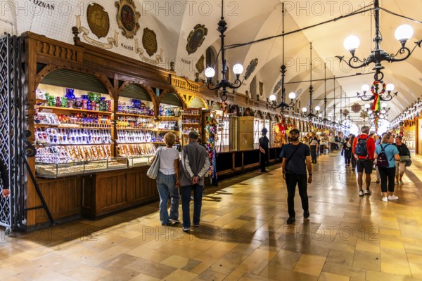 Rynek with Cloth Hall, interior shops, from 13th century, Main Market Square, landmark of the city, Krakow, Poland