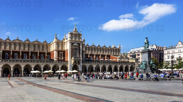 Rynek with Cloth Hall and Adam Mickiewicz Fountain, from 13th century, Main Market Square, landmark of the city, Krakow, Poland