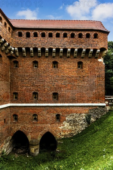 Barbican, largest defensive structure in Europe in front of the city wall, 1499, Krakow, Poland
