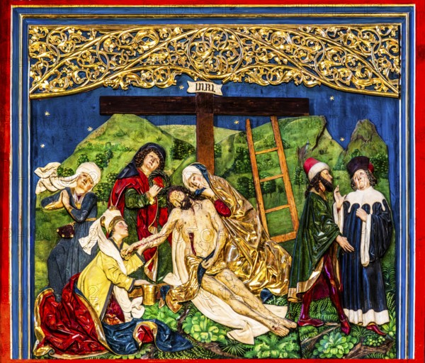 The Descent from the Cross, high altar, Veit Stoß, closed front, St. Mary's Church, 1489, Krakow, Poland