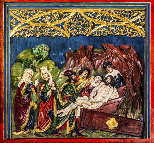 Entombment of Jesus, high altar, Veit Stoß, closed front, St. Mary's Church, 1489, Krakow, Poland