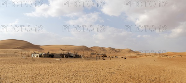 Bedouin camp in the sand dunes in the Wahiba Sands desert, Oman