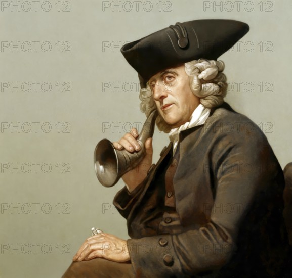 Portrait of James Hutton with an ear trumpet, 1726 – 1797, Scottish geologist, agriculturalist, chemical manufacturer, naturalist and physician, the Father of Modern Geology, digitally edited
