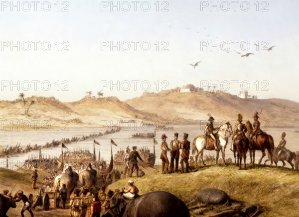 The British Army crossing the Sutlej River. First Anglo-Sikh War, 1845 The British army crossing the Satluj River, Punjab, India