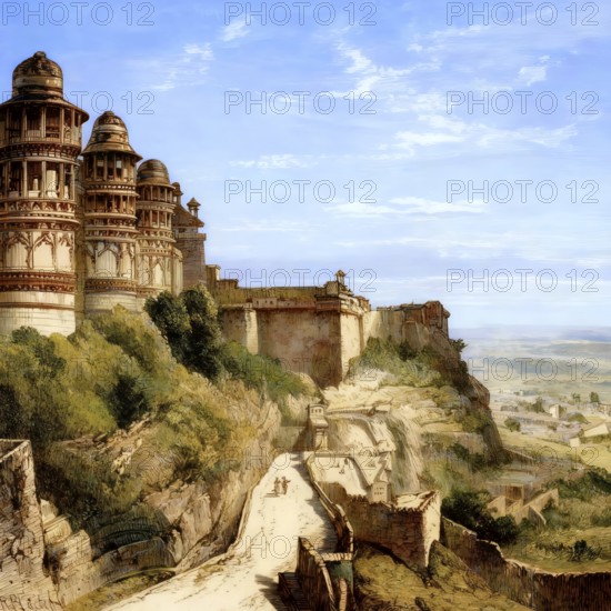 View of Gwalior Fort, Gwaliiyar Qila, Madhya Pradesh, India, c. 1840