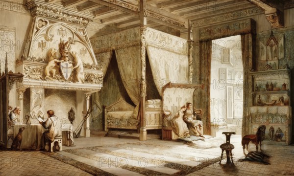 Interior of a seigniorial house or manor house, 14th century