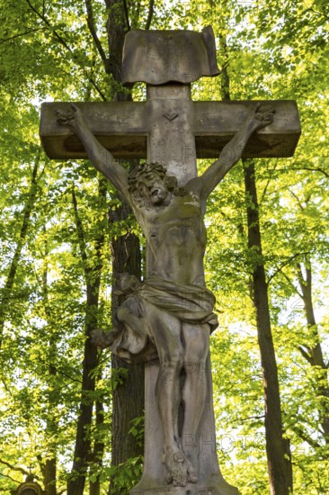 Sandstone figure of Christ on the Cross, St. Marienthal Abbey in Ostritz, Saxony, Germany