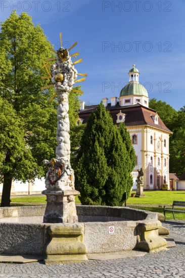 Trinity Column of the Trinity Fountain, St. Marienthal Abbey on the Neisse, Ostritz, Saxony, Germany