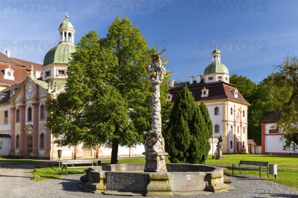 Trinity Column of the Trinity Fountain, St. Marienthal Abbey on the Neisse, Ostritz, Saxony, Germany