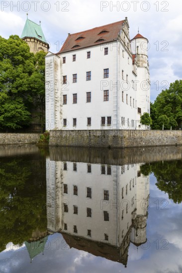 Renaissance Schönfeld Castle with reflection in water, Dresden, Saxony, Germany