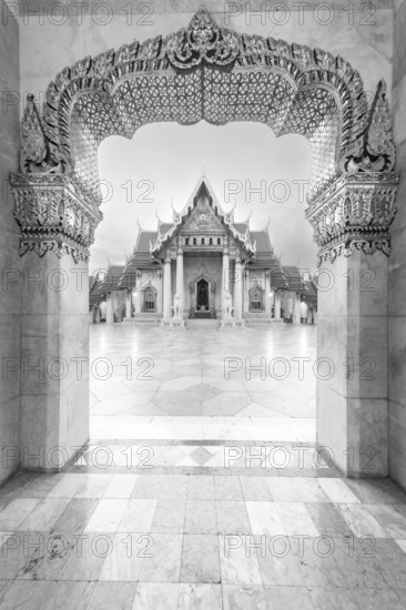 Marble temple, made of Carrara marble, Wat Benchamabopit, back of Ubosot, temple in the Dusit district, Bangkok, central Thailand, Thailand