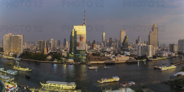 Panorama from IconSiam over Mae Chao Praya, Bangkok skyline, Thailand