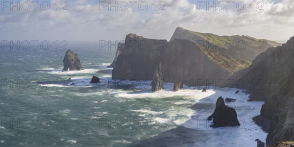 Long exposure of rock formations in the Atlantic Ocean, volcanic peninsula, Ponta de São Lourenço, Ponta de Sao Lourenco, rocky coast, Punta de San Lorenzo, Madeira, Portugal