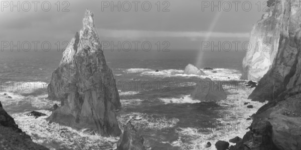 Sunset, rainbow at sea, volcanic peninsula, Ponta de São Lourenço, Ponta de Sao Lourenco, rocky coast, Punta de San Lorenzo, Madeira, Portugal
