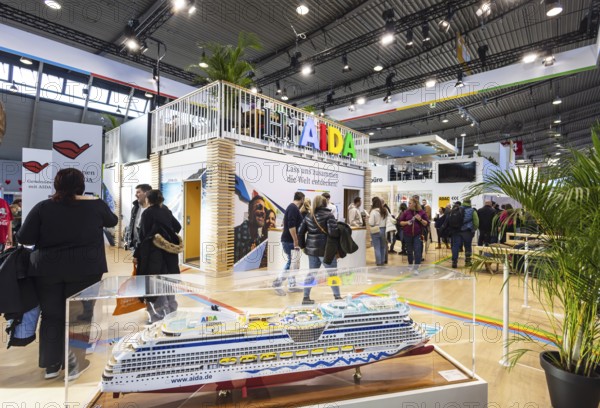 Caravan — Motor — Tourism trade fair in Stuttgart. According to the exhibition organizer, CMT is the world's largest public trade fair for tourism and leisure with 268, 000 visitors. AIDA Cruises exhibition stand. Stuttgart, Baden-Württemberg, Germany