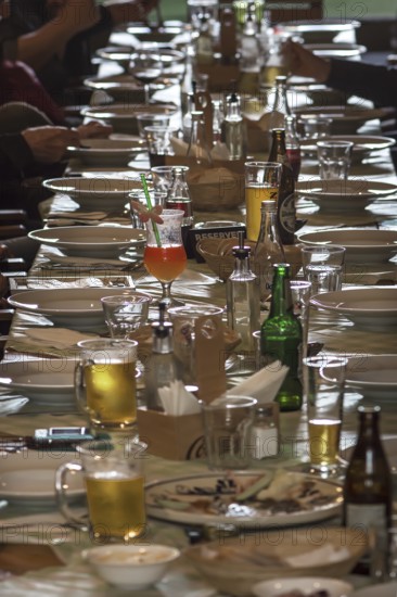 Decorated table for a company in a restaurant, Cluj-Napoca, Romania