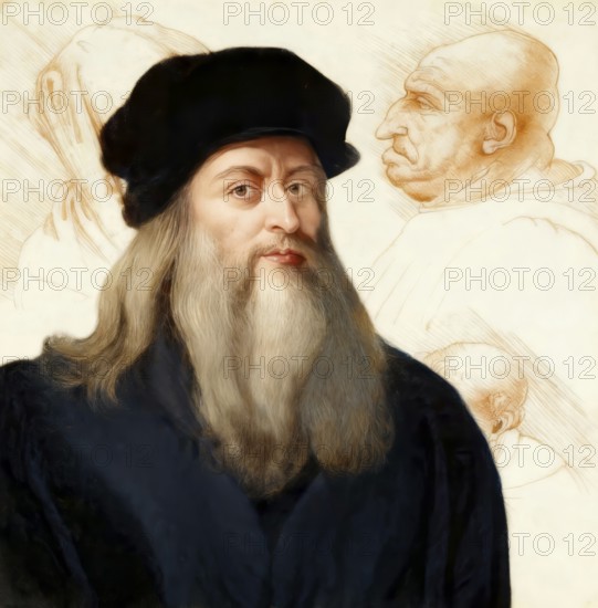Leonardo da Vinci, 1452 - 1519, Italian painter, sculptor, architect and engineer, his painting Five caricature heads, digitally edited