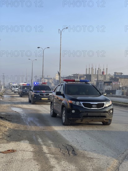 In Aleppo, Syria on January 25, 2026, a 24-vehicle humanitarian aid convoy, carrying UN relief items, departs for Ayn al-Arab. The mission follows a 15-day extension of the temporary ceasefire between the Syrian government and the YPG, Aleppo, Ayn al-Arab, Syria