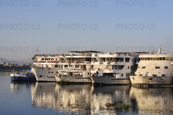 Nile cruise ships at a shipping pier, Luxor, Egypt