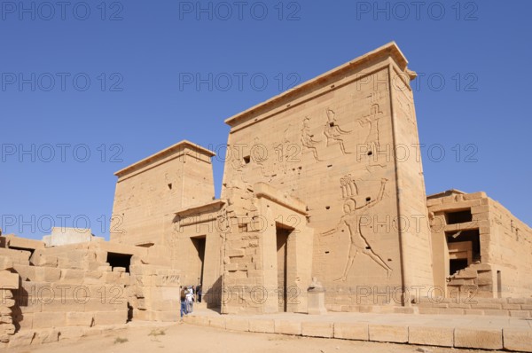 First Pylon, Temple of Isis, Temple of Philae, UNESCO World Heritage Site, Agilkia Island, Aswan, Nubia, Egypt