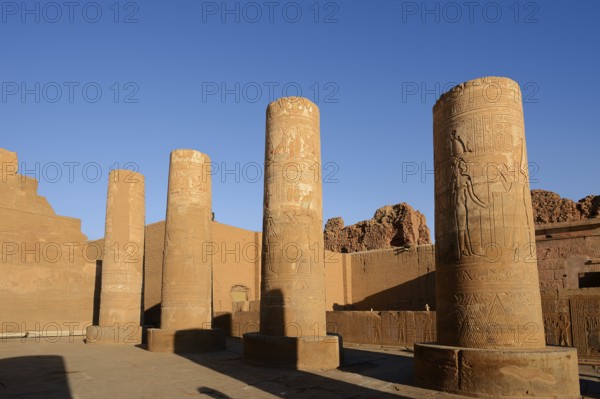 Columns with reliefs, double temple of Kom Ombo, Kom Ombo, Egypt