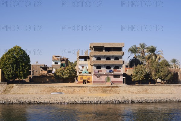 Houses on the banks of the Nile, Egypt
