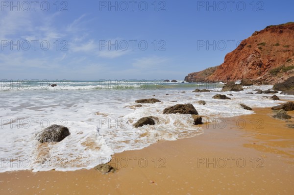 Beach and rocky coast, Carrapateira, Parque Natural do Sudoeste Alentejano e Costa Vicentina, Algarve, Portugal