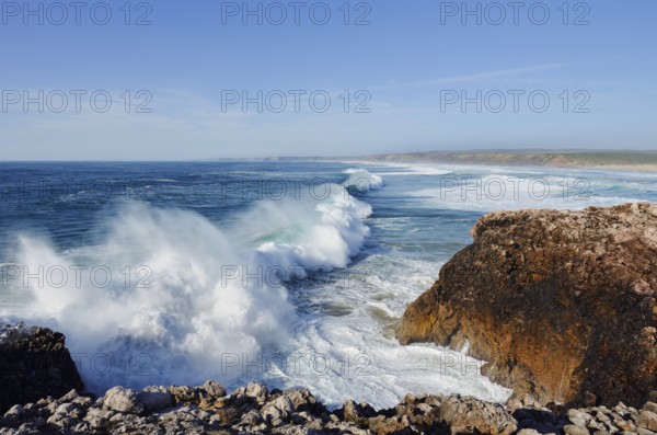 Surf on the Rocky Coast, Carrapateira, Parque Natural do Sudoeste Alentejano e Costa Vicentina, Algarve, Portugal