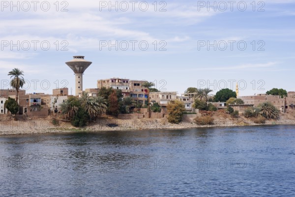 Houses on the banks of the Nile near Luxor, Egypt