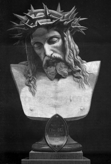 Ecce homo, bust of Christ with wreath of thorns, authentic, digitally restored reproduction from a 19th century model, exact date of depiction unknown, historical