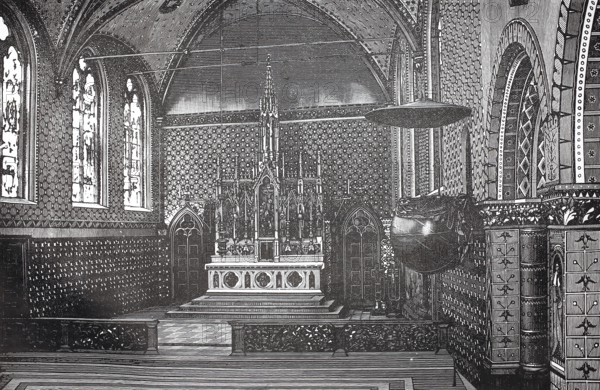 Interior of the Chapel of the Holy Blood, Holy Blood Chapel, in Bruges, Belgium, authentic, digitally restored reproduction from a 19th century model, exact date of presentation unknown, historical