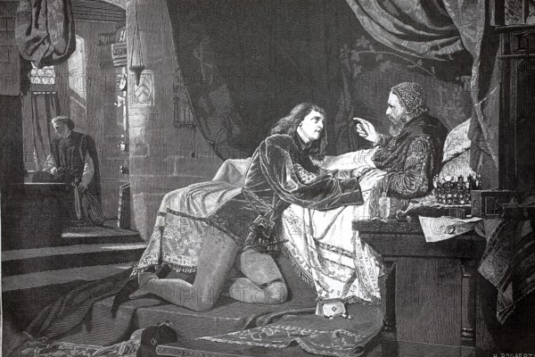 Henry IV, Henry Bolingbroke, (born April or May 1366 or 1367 at Bolingbroke Castle, Lincolnshire, died 20 March 1413 in London), here on his deathbed, authentic, digitally restored reproduction from a 19th century original, exact date of depiction unknown, Historical