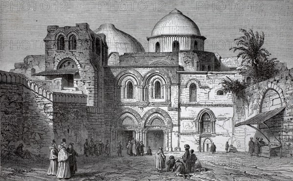 The Church of the Holy Sepulchre in Jerusalem, south side, around 1880, authentic, digitally restored reproduction from a 19th century model, exact date of depiction unknown, historical
