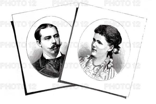 Leopold of Great Britain and Ireland, 1st Duke of Albany (1853 to 1884) and his woman, Princess Helene of Waldeck - Pyrmont, (born 17 February 1861 in Arolsen, died 1 September 1922 in Hinterriß), authentic, digitally restored reproduction from a 19th century original, exact date of depiction unknown, Historical